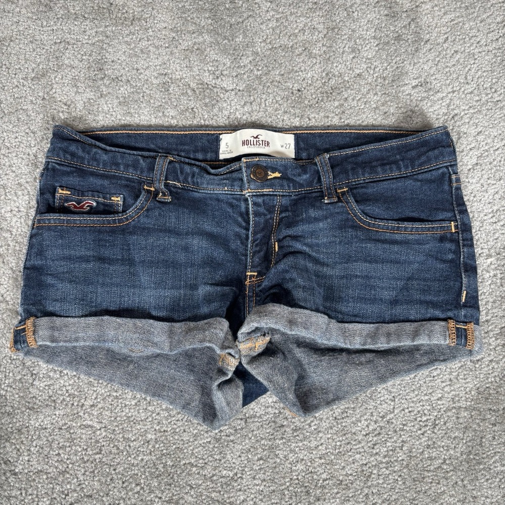 Vintage Hollister Jean Shorts Womens 27 Dark Blue Denim Stretch Cuffed Y2K